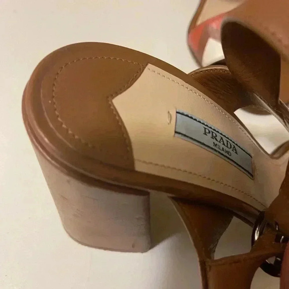 Prada Leather Colorblock Pattern Slingback brown and tan color Sandals - Picture 14 of 16